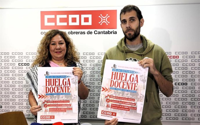 La secretaria general de la Federación de Enseñanza de CCOO, Conchi Sánchez, y el secretario de Organización y Acción Sindical de dicha federación, Alberto López, ambos delegados de la Junta de Personal Docente
