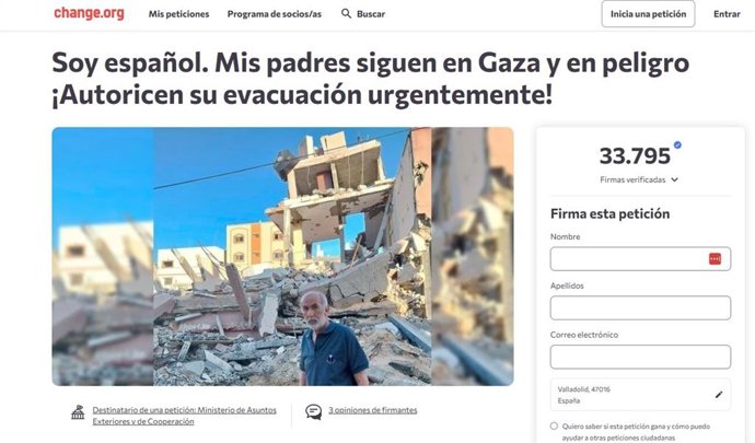 Petición de firmas en Change.Org para reclamar la evacuación de su familia de Gaza.