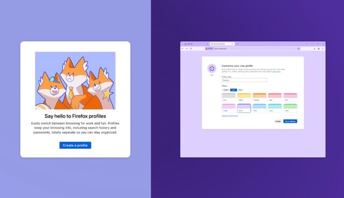 Perfis de navegação no Firefox.