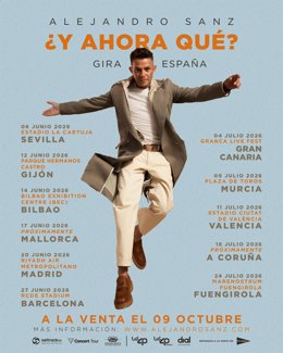 Imagen del cartel de la gira '¿Y Ahora Qué?' de Alejandro Sanz. 