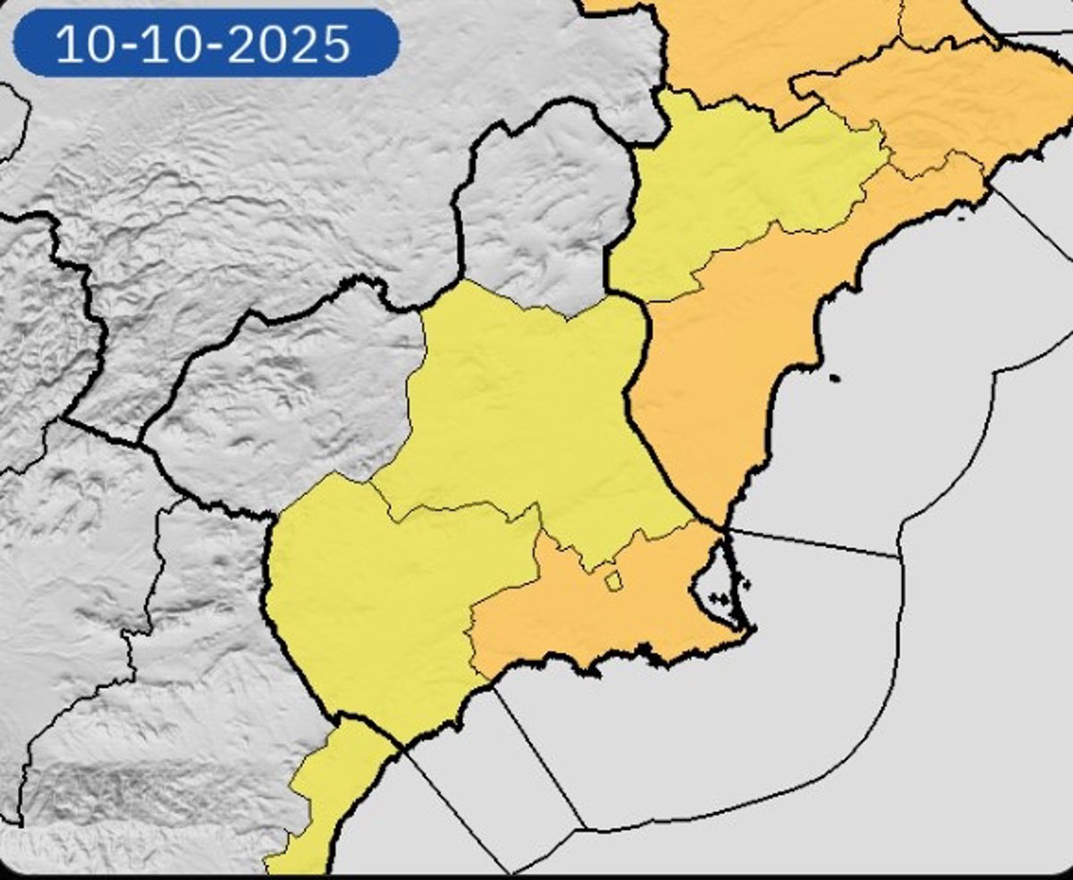 La Aemet establece aviso amarillo y naranja en varias zonas de la Región por lluvias y tormentas para este viernes