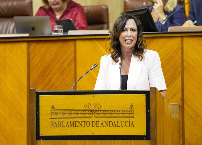 La consejera de Fomento, Vivienda y Articulación del Territorio, Rocío Díaz, interviene en el Pleno del Parlamento andaluz.