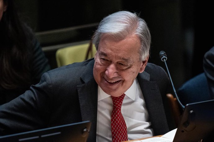 25 de setembro de 2025, Nova York, Nova York, Estados Unidos: O Secretário-Geral Antonio Guterres participa da Reunião Ministerial de Alto Nível em Apoio à Agência das Nações Unidas de Assistência aos Refugiados da Palestina no Oriente Próximo na sede da 