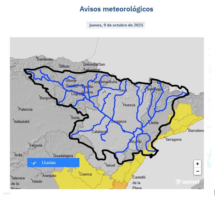 Mapa de las posibles crecidas en torrentes y barrancos