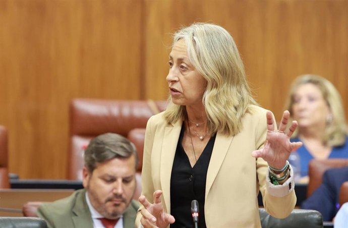 Archivo - La consejera andaluza de Salud y Consumo, Rocío Hernández, interviene durante la sesión de control en el pleno del Parlamento andaluz. (Foto de archivo).
