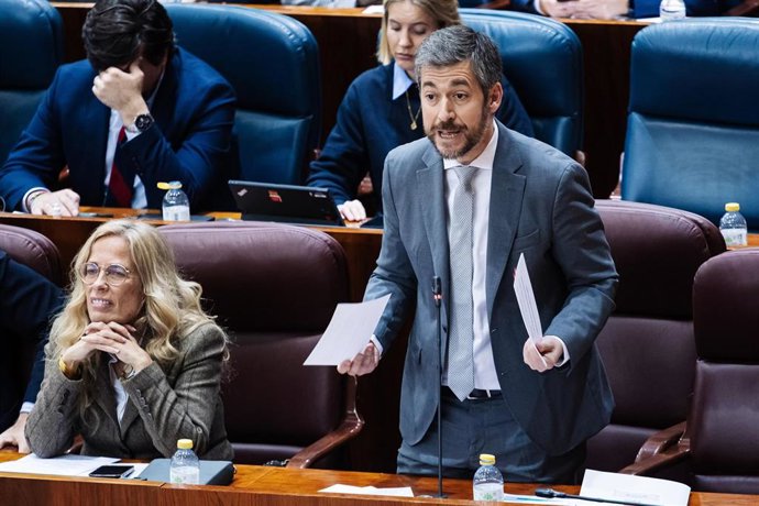 Archivo - El consejero de Presidencia, Justicia y Administración Local y portavoz del gobierno de la Comunidad de Madrid, Miguel Ángel García Martín, interviene durante un pleno en la Asamblea de Madrid.
