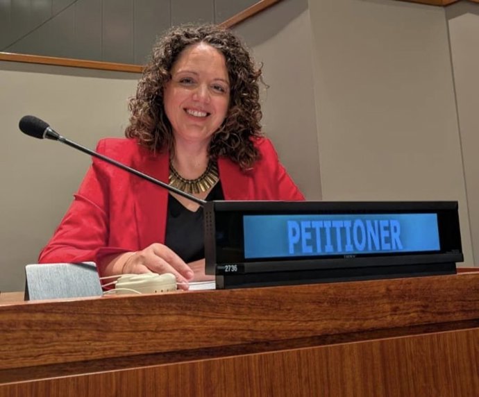 La diputada de MÉS per Mallorca en el Parlament Marta Carrió, este jueves en la sede de la ONU.