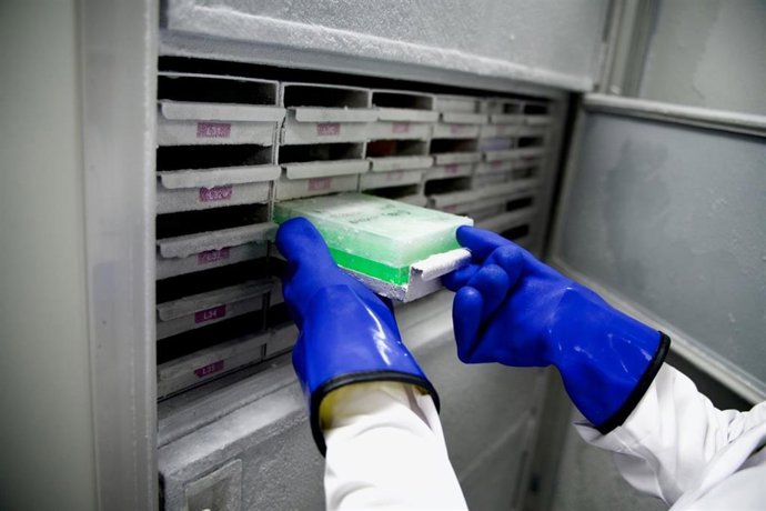 Un científico manipula elementos en una nevera de un laboratorio