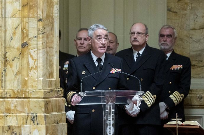 Archivo - El nuevo Almirante Jefe de Estado Mayor de la Armada (AJEMA), Antonio Piñeiro Sánchez, interviene durante la toma de su posesión, en el Cuartel General de la Armada, a 27 de abril de 2023, en Madrid (España). El Consejo de Ministros aprobó el 25