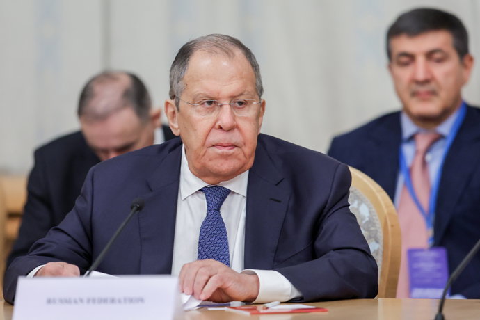 RUSSIA, MOSCOW - OCTOBER 7, 2025: Russia's Minister of Foreign Affairs Sergei Lavrov during the 7th Meeting of the Moscow Format of Consultations on Afghanistan at the President Hotel