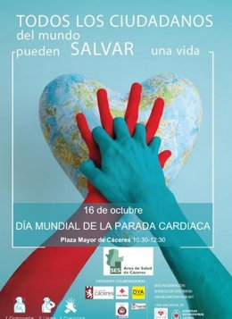 Cartel sobre la jornada de formación sobre parada cardiaca que se celebrará en Cáceres