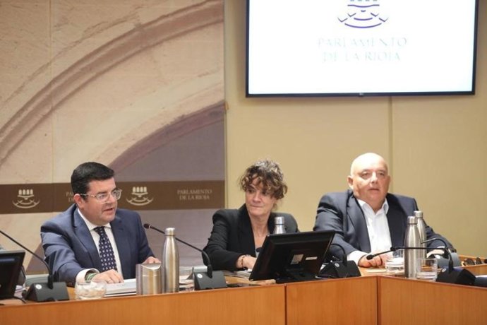 El consejero de Hacienda, Gobernanza Pública, Sociedad Digital y Portavocía, Alfonso Domínguez, comparece en el Parlamento, acompañado de su equipo