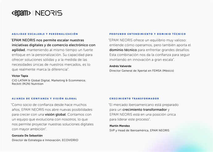 Agilidad escalable y personalización,  Alianza de confianza y visión global,  Profundo entendimiento y dominio técnico,  Crecimiento transformador