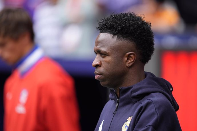 Vinicius Junior of Real Madrid CF looks on during the Spanish League, LaLiga EA Sports, football match played between Atletico de Madrid and Real Madrid at Riyadh Air Metropolitano stadium on September 27, 2025, in Madrid, Spain.