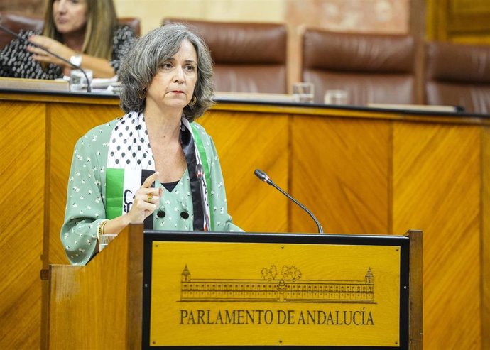 La diputada de Adelante Andalucía Begoña Iza interviene en el Pleno del Parlamento andaluz.