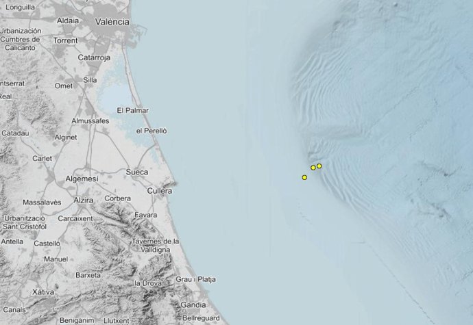 El golfo de Valencia registra tres terremotos de magnitud 1,9 en una hora y media en la madrugada del viernes