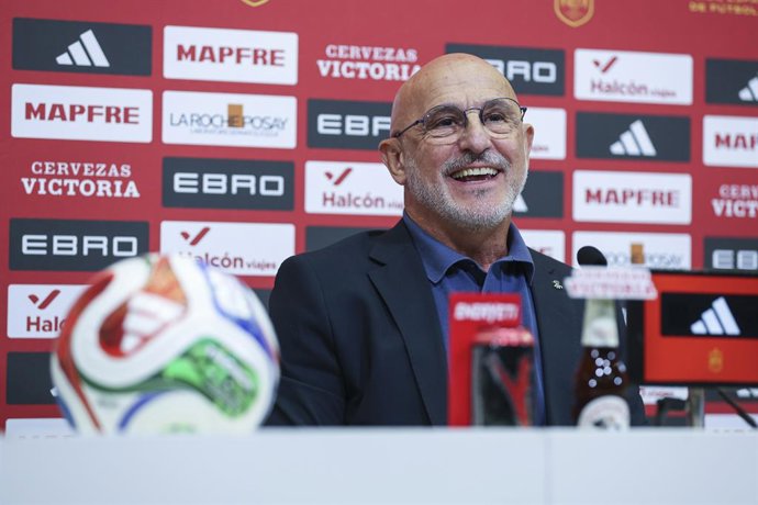 Luis de la Fuente, head coach of Spain, attends his press conference to announce the squad list for the 2026 World Cup qualifying matches against Georgia and Bulgaria, at the Ciudad del Futbol, on October 3, 2025, in Las Rozas, Madrid, Spain.