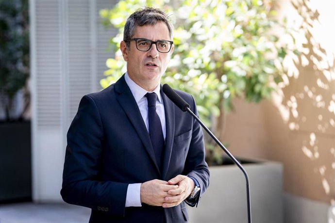 El ministro de Presidencia, Justicia y Relaciones con las Cortes, Félix Bolaños, durante el acto de firma de un convenio marco entre el ministerio de la Presidencia y la ONCE, a 10 de octubre de 2025, en Madrid (España).