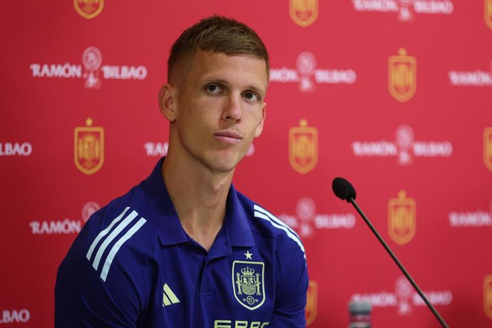 Dani Olmo of Spain attends during a press conference prior to the 2026 World Cup qualifying matches against Georgia and Bulgaria, at the Ciudad del Futbol, on October 9, 2025, in Las Rozas, Madrid, Spain.
