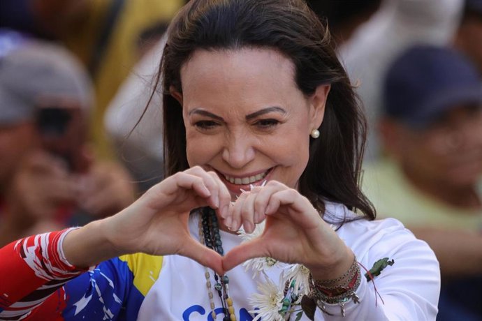 Archivo - La dirigente opositora venezolana María Corina Machado durante una protesta en Caracas