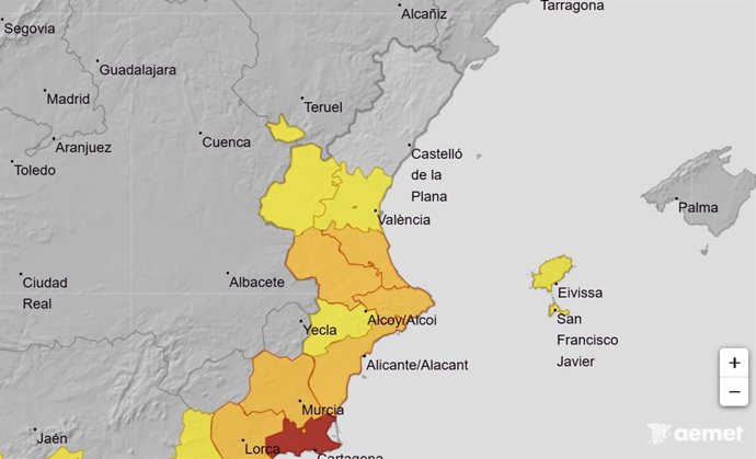 Avisos de Aemet en la Comunitat Valenciana para el viernes 10 de octubre de 2025 por la tarde, consultados a las 18.00 horas