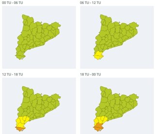 Activada l'alerta Inuncat per pluges intenses el dissabte i diumenge a Terres de l'Ebre (Tarragona)
