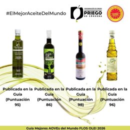 Los AOVE de la DOP Priego de Córdoba reconocidos por la guía italiana Flos Olei 2026.