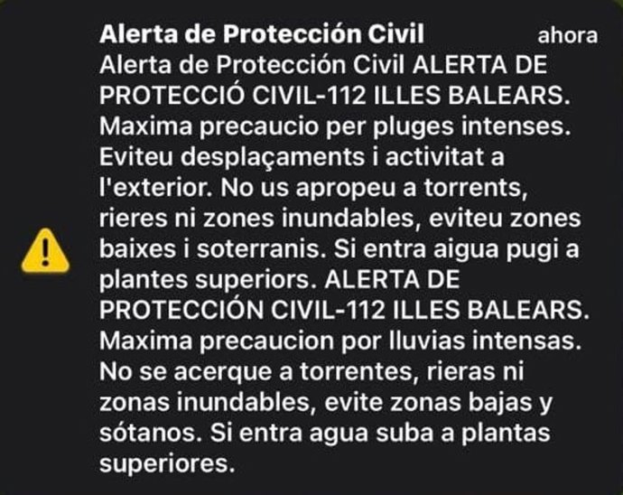 Mensaje 'Es-Alert' enviado a los vecinos de Ibiza y Formentera