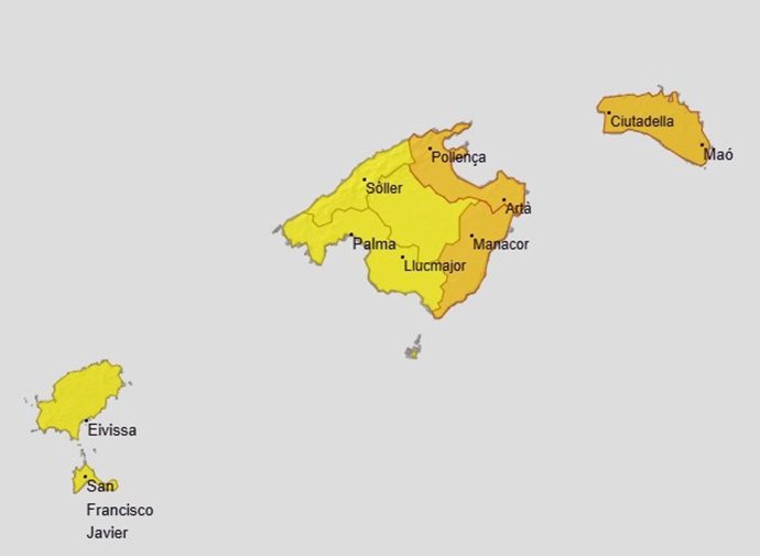 La Aemet amplía la alerta naranja por lluvias en el Llevant, norte y nordeste de Mallorca y en Menorca