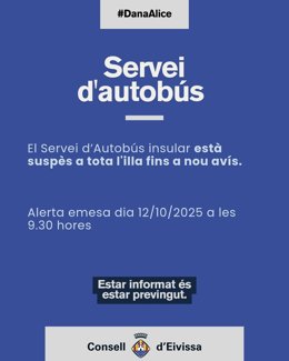 Suspendido en Ibiza el servicio de autobús insular por las lluvias
