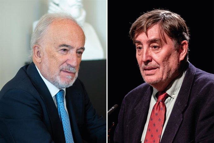 El director de la Real Academia Española y presidente de la Asociación de Academias de la Lengua Español (ASALE), Santiago Muñoz Machado (izquierda) y el director del Instituto Cervantes, Luis García Montero (derecha)