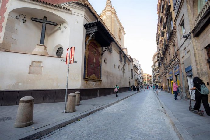 Las obras de remodelación de la Cuesta del Rosario (Sevilla).
