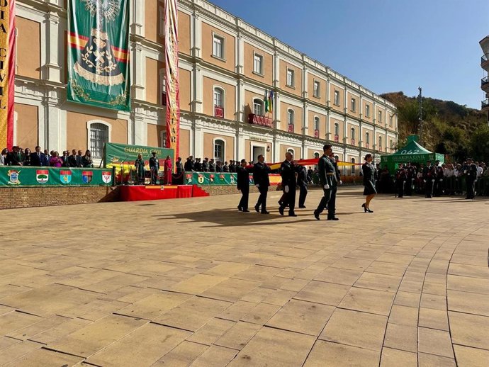 Acto de conmemoración de la Guardia Civil a la Virgen del Pilar en la Plaza de la Merced de Huelva.