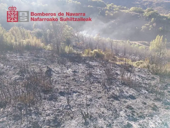 Zona calcinada por el incendio en Ardanaz de Izagaondoa. - BOMBEROS DE NAVARRA