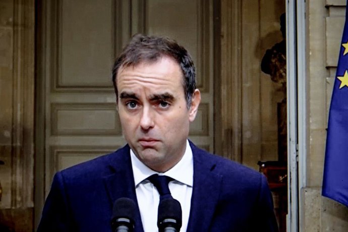 October 8, 2025, Saint Ouen, Paris, France: Televised speech by SÃbastien Lecornu, Prime Minister, in the courtyard of the HÃtel de Matignon.