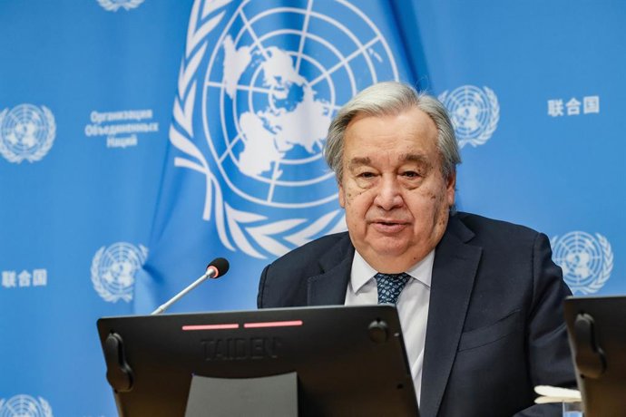 16 September 2025, US, New York: UN Secretary General Antonio Guterres briefs the press after the first week of the 80th UN General Assembly, saying finance will dominate High-Level Week as crises in Gaza, Ukraine, and genocide reports test Member States'