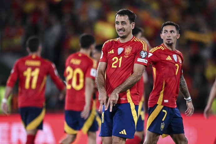 Mikel Oyarzabal of Spain celebrates a goal during the FIFA World Cup 2026 Group E European qualification football match between Spain and Georgia at Manuel Martinez Valero Stadium on October 11, 2025 in Elche, Spain.