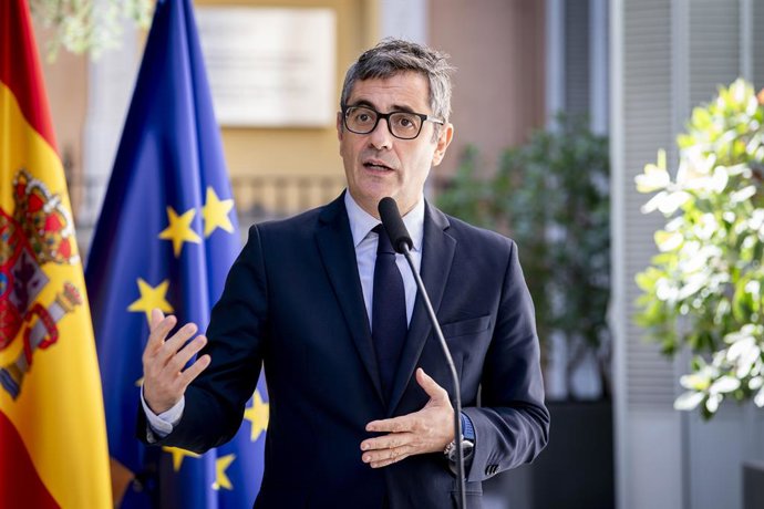 El ministro de Presidencia, Justicia y Relaciones con las Cortes, Félix Bolaños, durante el acto de firma de un convenio marco entre el ministerio de la Presidencia y la ONCE, a 10 de octubre de 2025, en Madrid (España).