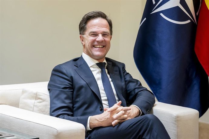 Archivo - El secretario general de la OTAN, Mark Rutte, durante una reunión, en el Complejo de la Moncloa, el pasado enero.