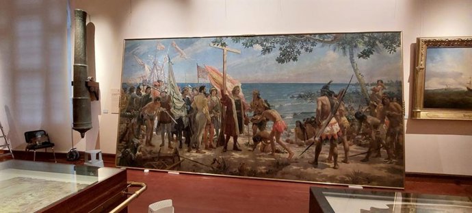 La obra 'Primer homenaje a Cristóbal Colón' ya permanece restaurada.