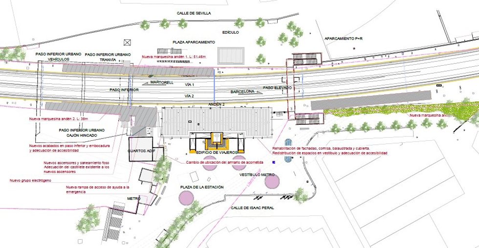 Plano de las obras de Renfe en la estación de Cornell