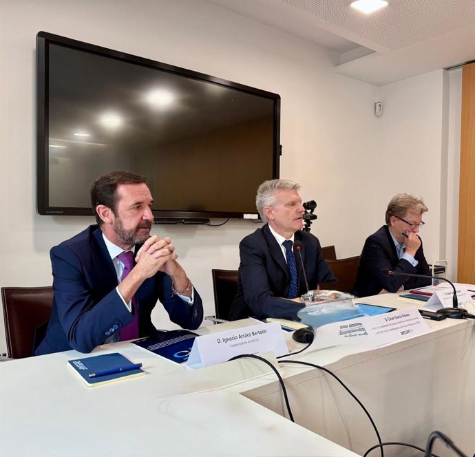 El vicepresidente de Aedaf, Ignacio Arráez, elcatedrático de Derecho Financiero y Tributario de la Universidad de Santiago, César García Novoa y el coordinador del CAI de Aedaf, Daniel Gómez-Olano.