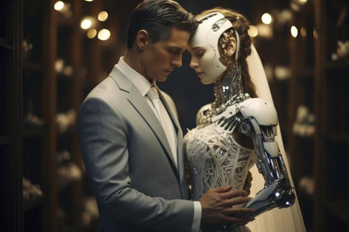 Representación de una boda entre un humano y una IA.