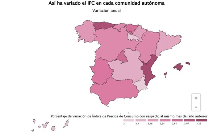 Así ha variado el IPC en cada comunidad autónoma. Variación anual