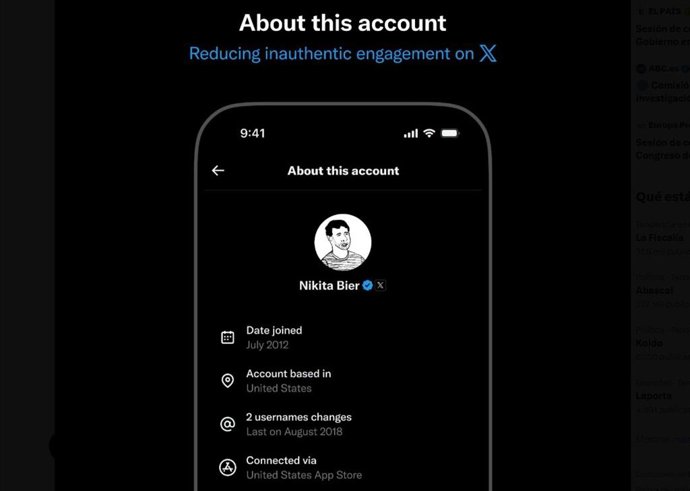 La nueva sección de 'Acerca de esta cuenta' en X.