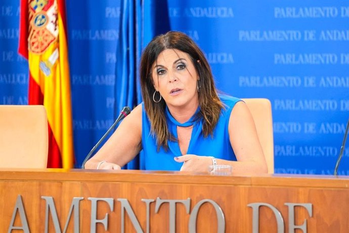 La portavoz adjunta del Grupo Socialista en el Parlamento andaluz, Ángeles Férriz, en rueda de prensa.