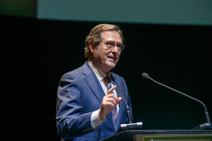 El presidente de la CEOE, Antonio Garamendi, durante el acto impulsado por Afammer en Puertollano (Ciudad Real).
