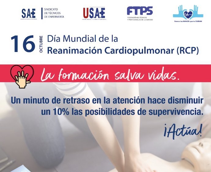 Imagem do pôster da SAE para o World Cardiopulmonary Arrest Day (Dia Mundial da Parada Cardiopulmonar).