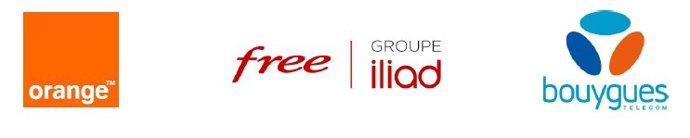 Logos de Orange, Free-iliad y Bouygues.