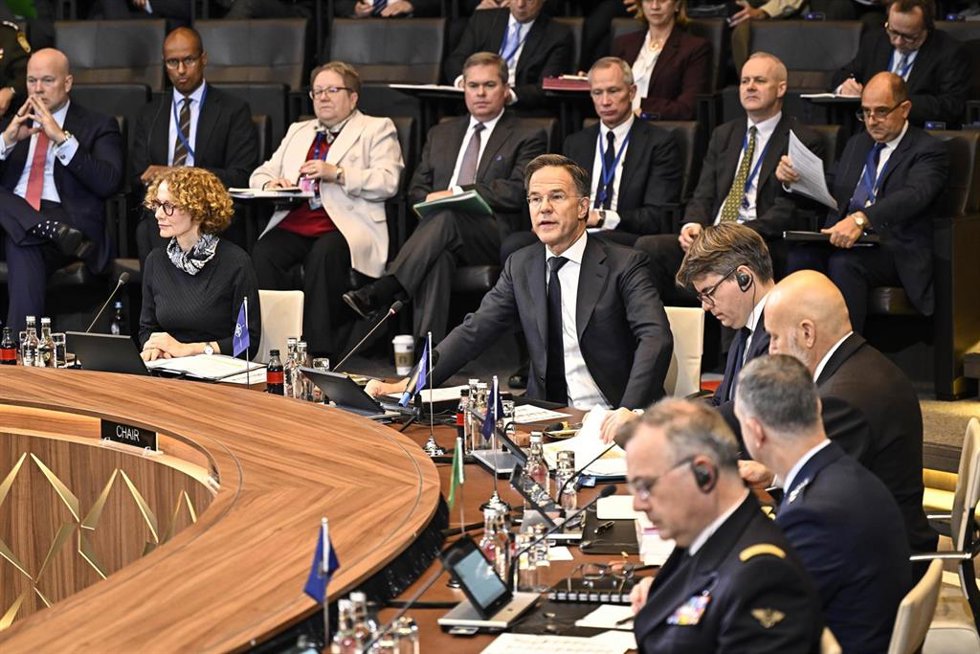 El secretario general de la OTAN, Mark Rutte, en la reunión de ministros de Defensa aliados en Bruselas.